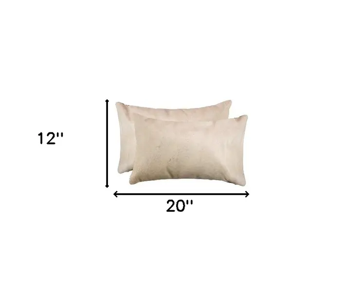 Set of Two 12" X 20" Tan Cowhide Throw Pillows