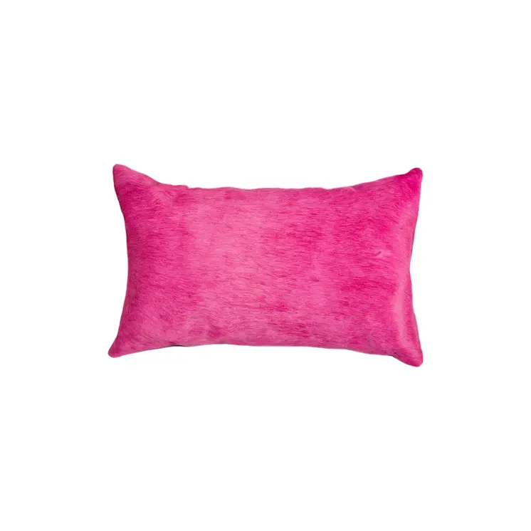 Set of Two 12" X 20" Fuchsia Cowhide Lumbar Throw Pillows