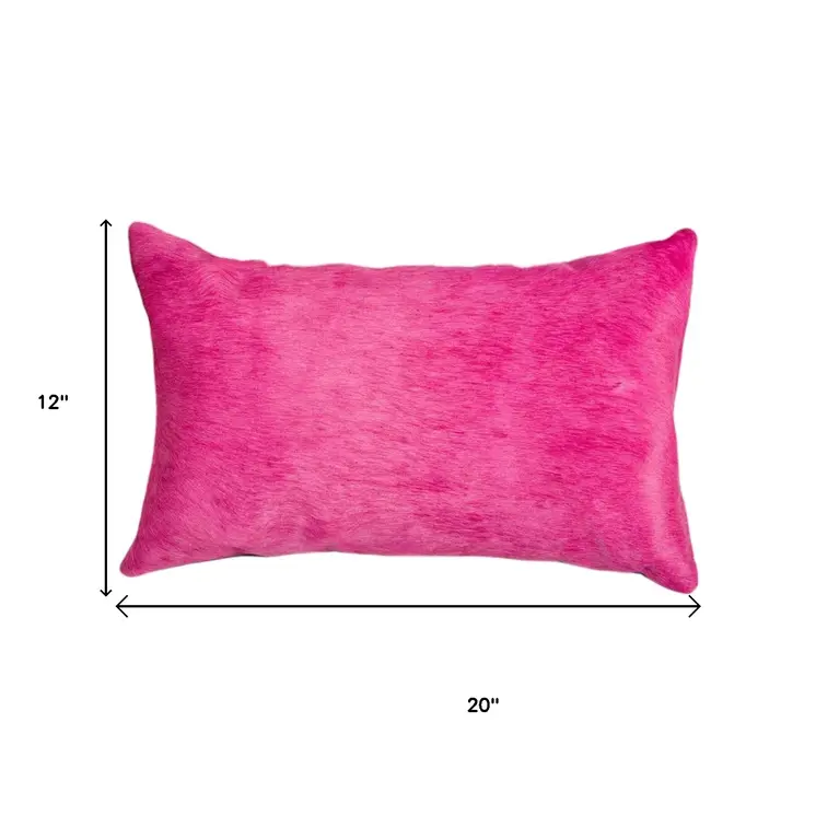 Set of Two 12" X 20" Fuchsia Cowhide Lumbar Throw Pillows