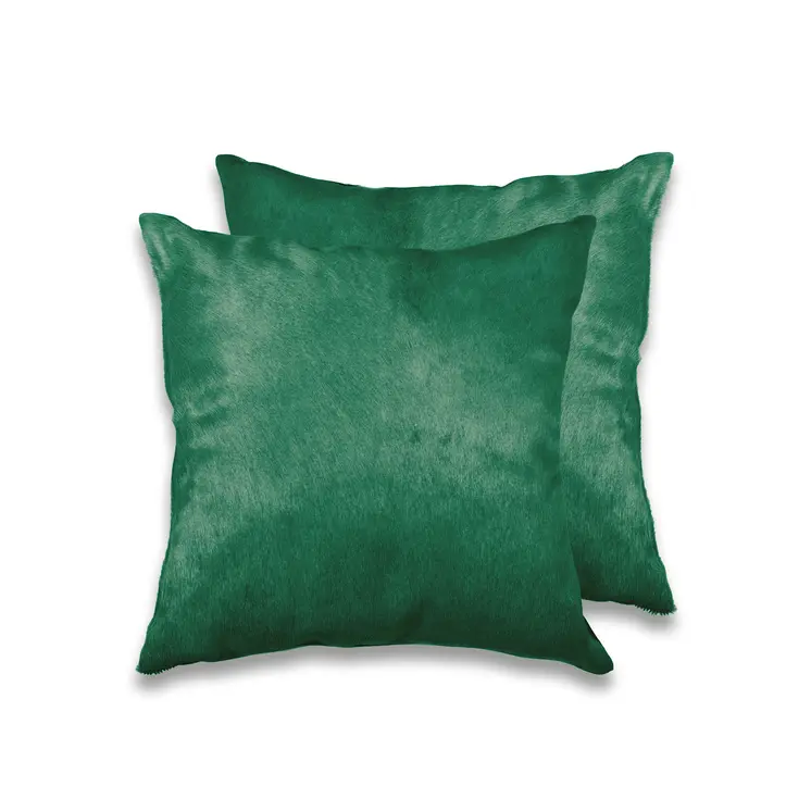 Set of Two 18" Green Cowhide Throw Pillows