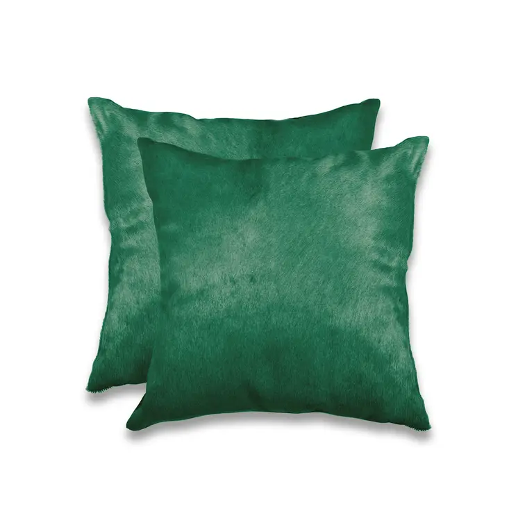 Set of Two 18" Green Cowhide Throw Pillows