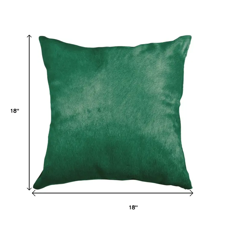 Set of Two 18" Green Cowhide Throw Pillows