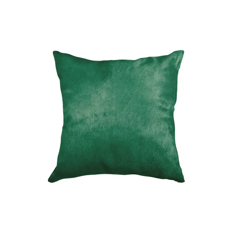 Set of Two 18" Green Cowhide Throw Pillows