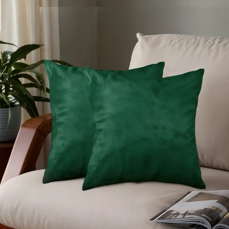 Set of Two 18" Green Cowhide Throw Pillows