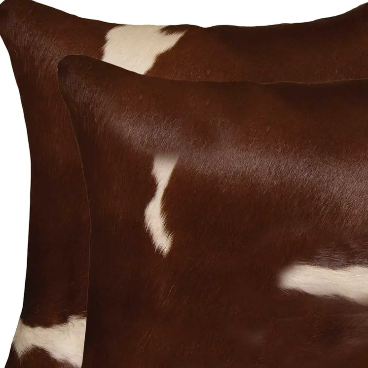 Set of Two 18" Brown And White Cowhide Throw Pillows