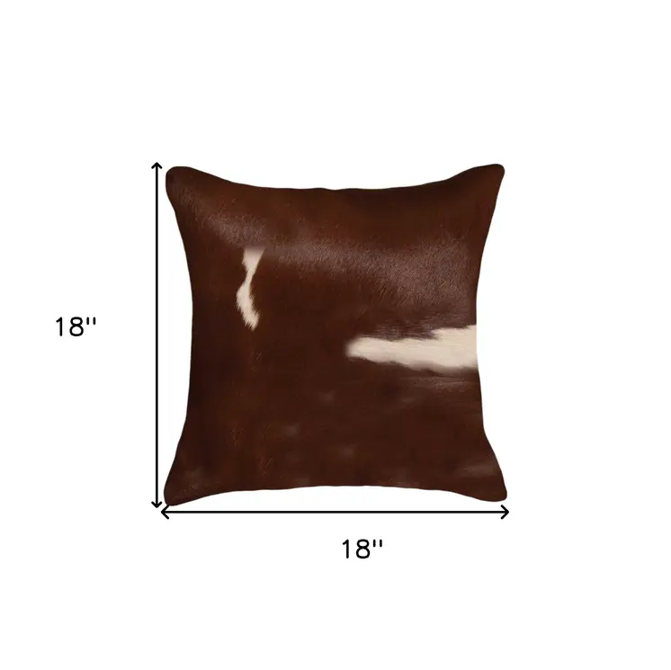 Set of Two 18" Brown And White Cowhide Throw Pillows