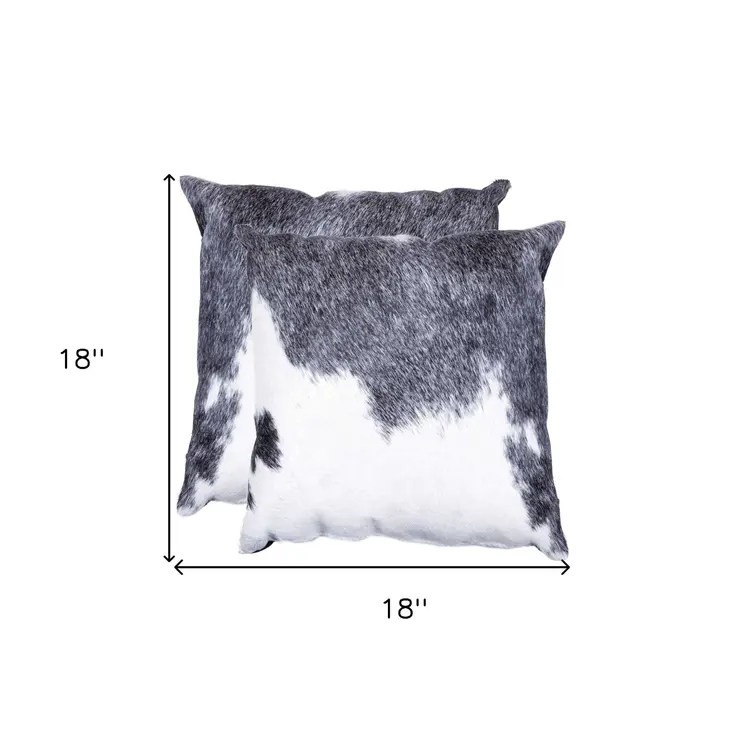 Set of Two 18" Gray and White Cowhide Throw Pillow