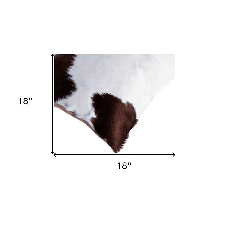 Set of Two 18" Brown And White Cowhide Throw Pillows