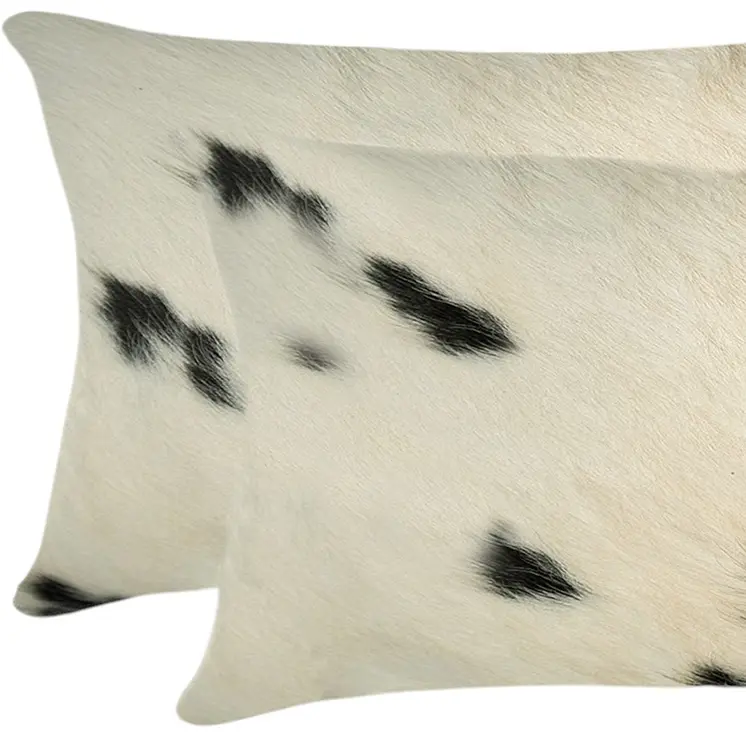 12" X 20" X 5" White And Black Cowhide  Pillow 2 Pack