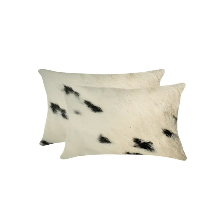 12" X 20" X 5" White And Black Cowhide  Pillow 2 Pack