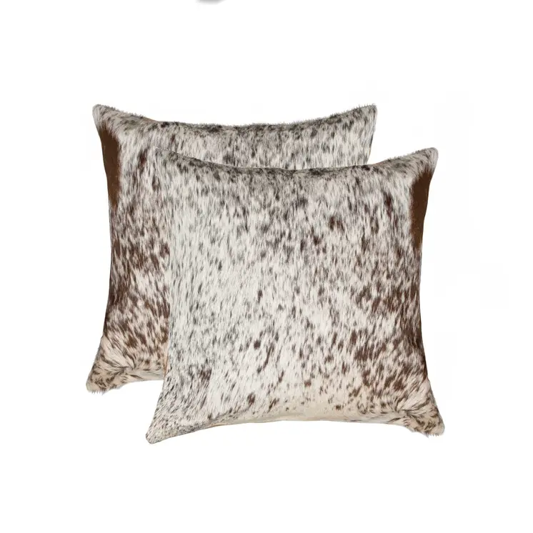 Set of Two 18" Brown and White Cowhide Throw Pillows