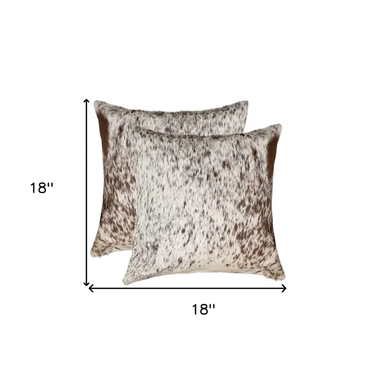 Set of Two 18" Brown and White Cowhide Throw Pillows