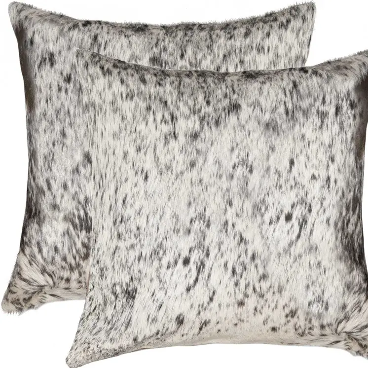 Set of Two 18" Gray and White Cowhide Throw Pillow