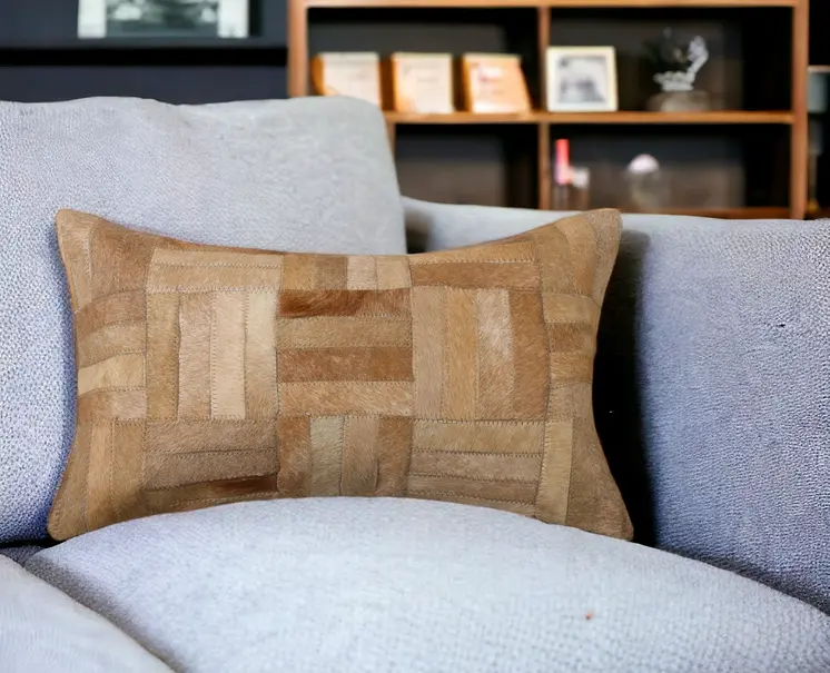 12" X 20" Natural Cowhide Throw Pillow