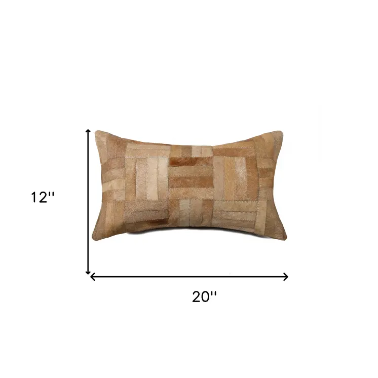 12" X 20" Natural Cowhide Throw Pillow