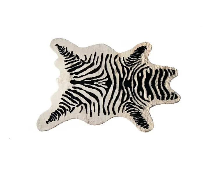 5' X 7' Black And White Faux Cowhide Zebra Print Area Rug