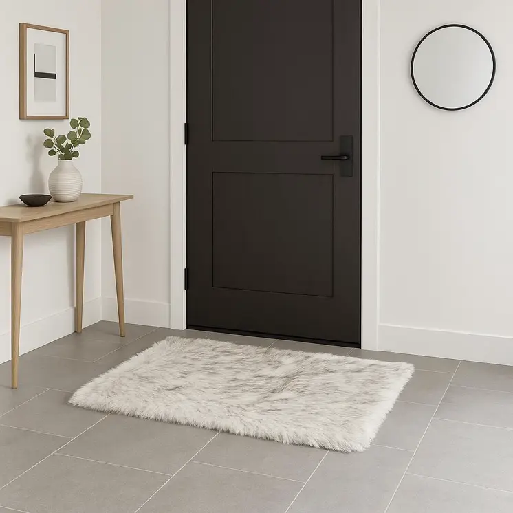 3' X 5' Gray Faux Fur Area Rug
