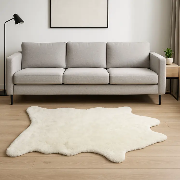 5' X 8' Off White Faux Fur Hand Knotted Washable Area Rug