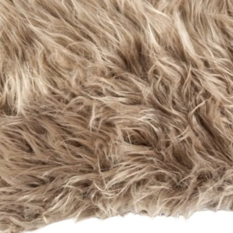 Set of Two 12" X 20" Tan Faux Fur Throw Pillows