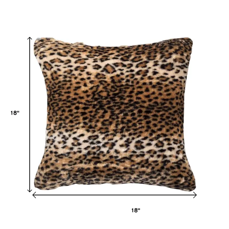 Set of Two 18" Black and Orange Faux Fur Throw Pillow