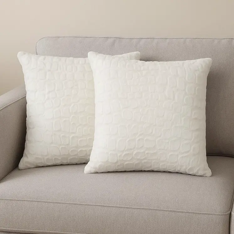 Set of Two Ivory Faux Fur Throw Pillow