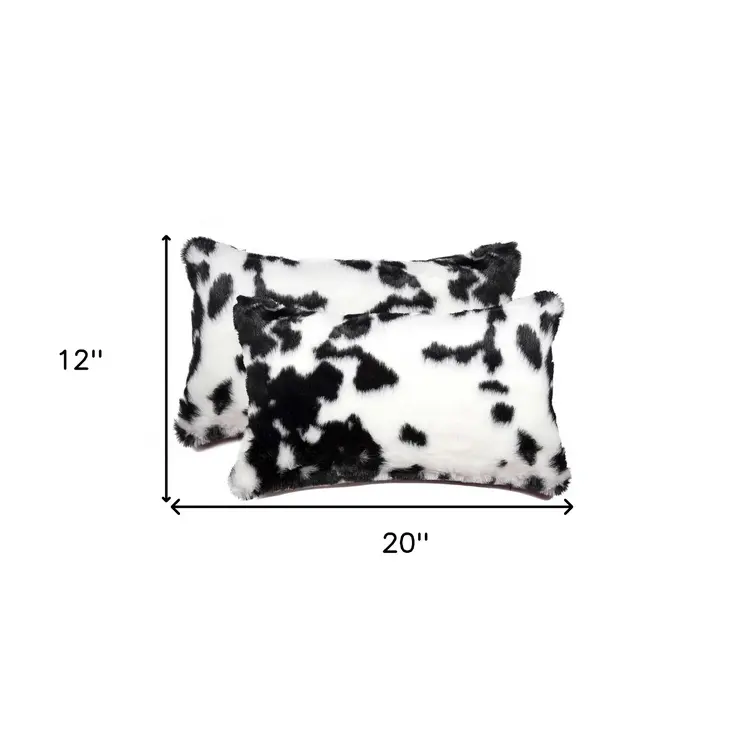 Set of Two 12" X 20" Black and White Throw Pillows