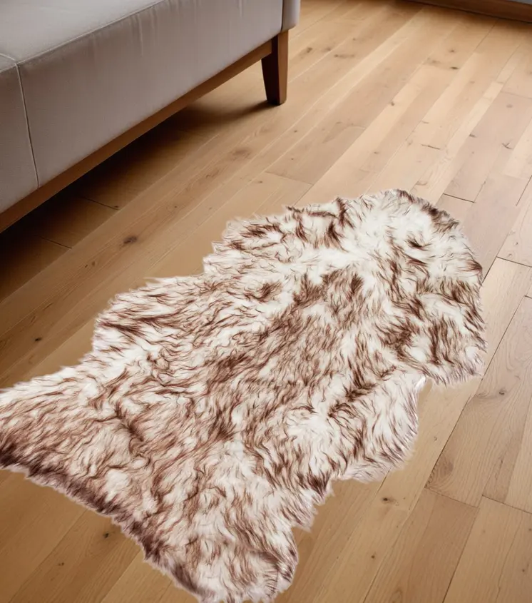 2' X 3' Brown And White Shag Area Rug