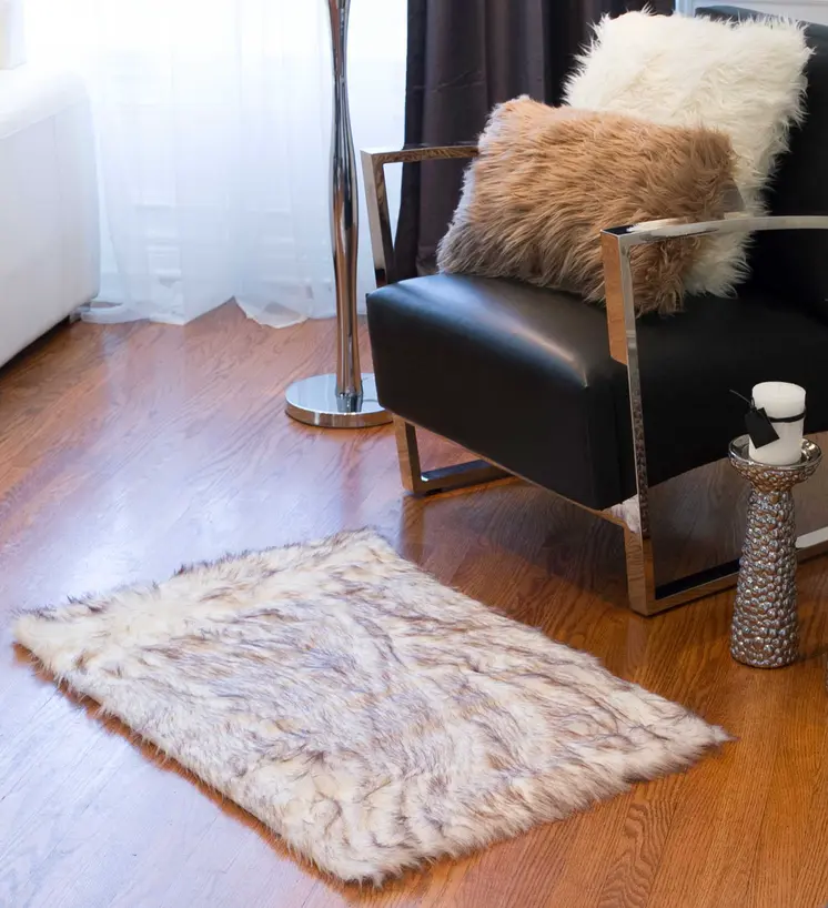 2' X 3' Brown and White Faux Sheepskin Ombre Machine Tufted Non Skid Area Rug
