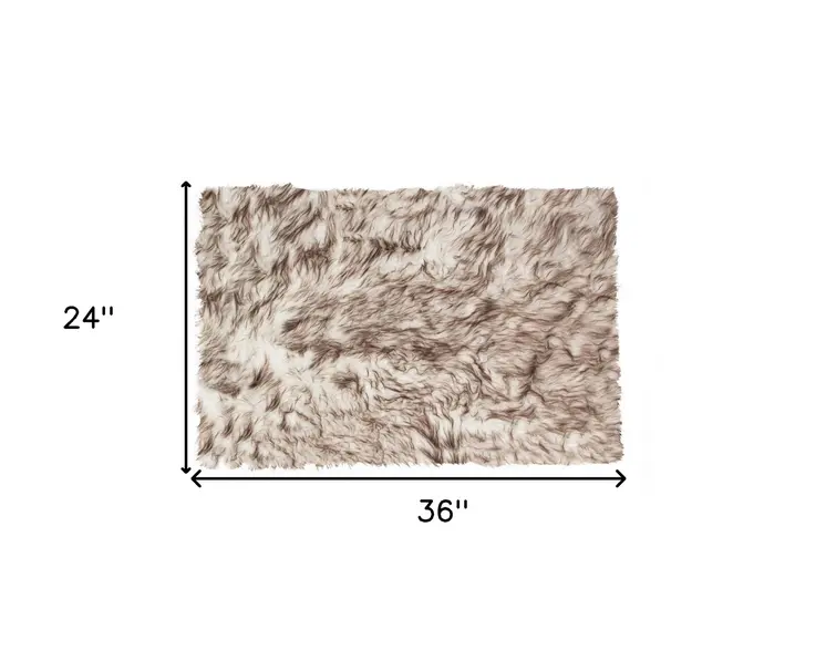 2' X 3' Brown and White Faux Sheepskin Ombre Machine Tufted Non Skid Area Rug