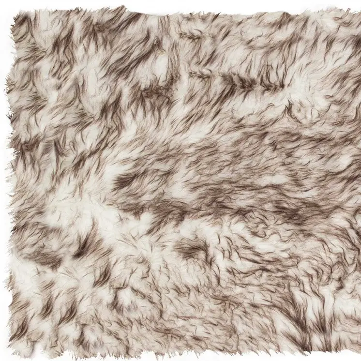 2' X 3' Brown and White Faux Sheepskin Ombre Machine Tufted Non Skid Area Rug