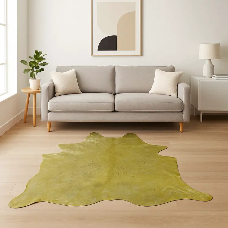 6' X 7' Lime Green Cowhide Cowhide Print Area Rug