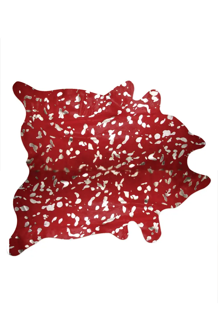 6' X 7' Red And Silver Cowhide Area Rug