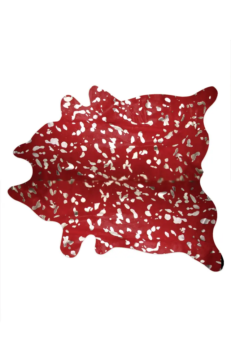6' X 7' Red And Silver Cowhide Area Rug