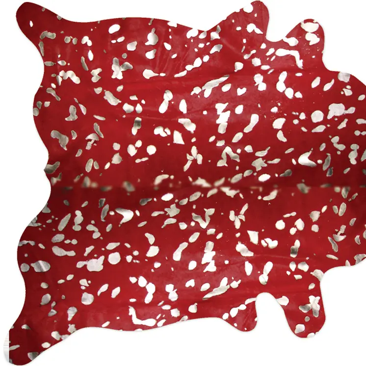 6' X 7' Red And Silver Cowhide Area Rug