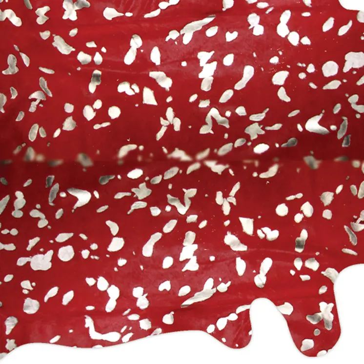 6' X 7' Red And Silver Cowhide Area Rug