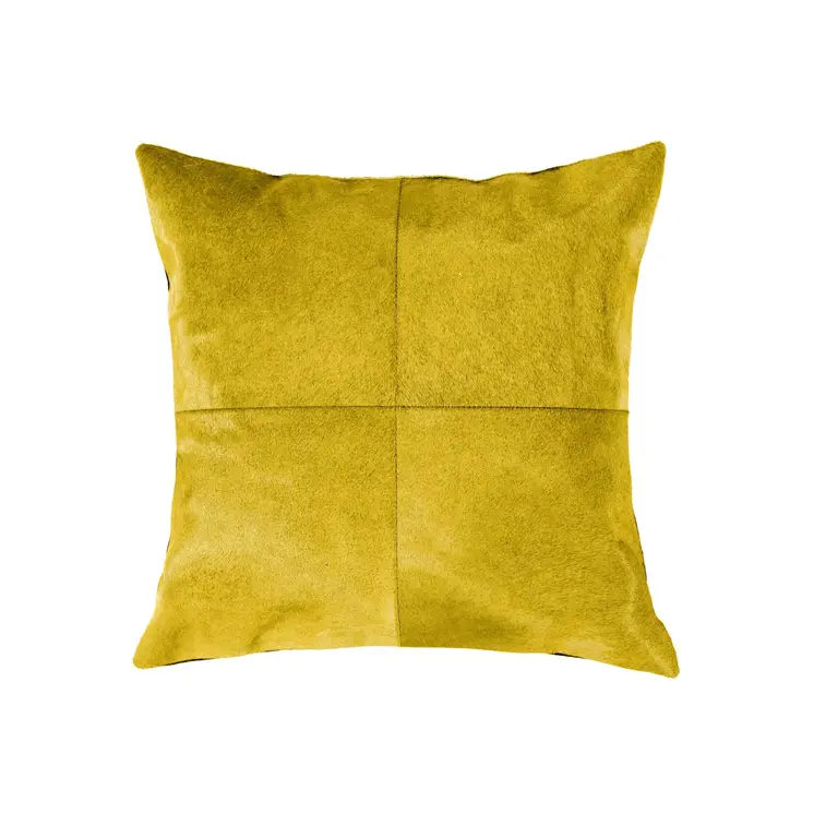 18" Yellow Cowhide Throw Pillow