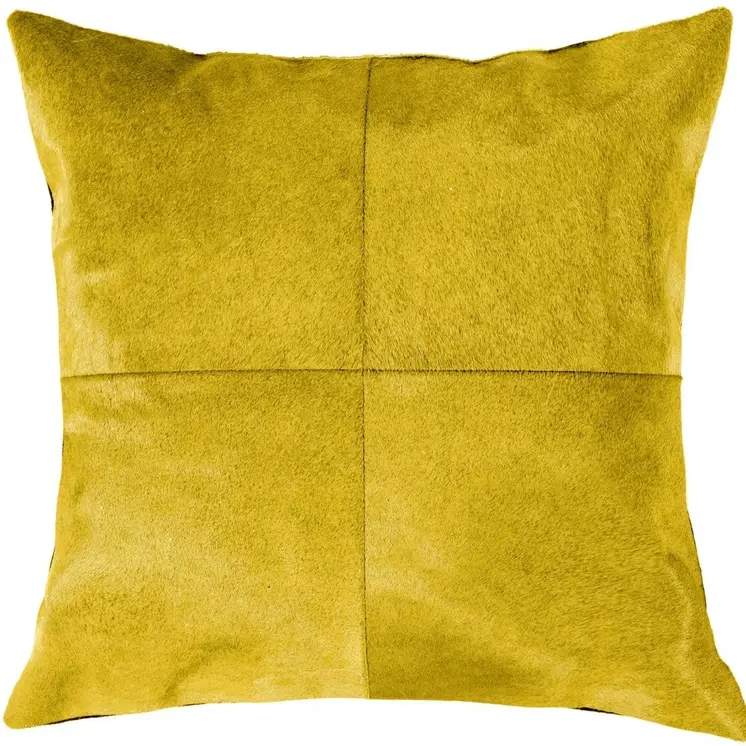 18" Yellow Cowhide Throw Pillow