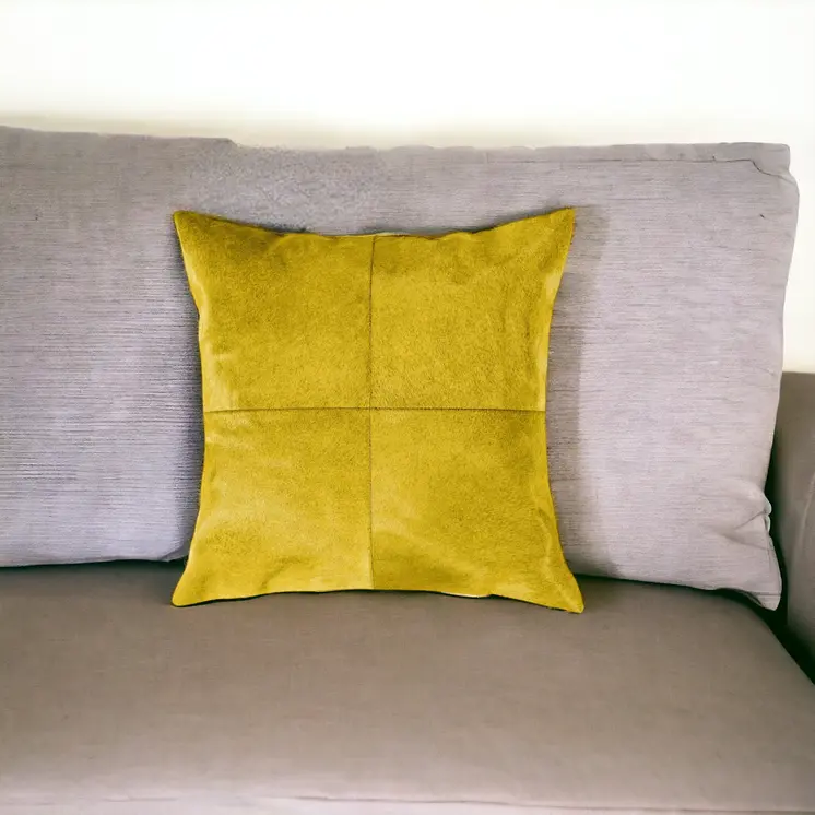 18" Yellow Cowhide Throw Pillow