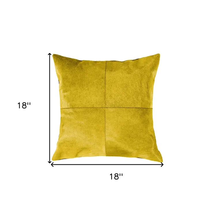 18" Yellow Cowhide Throw Pillow