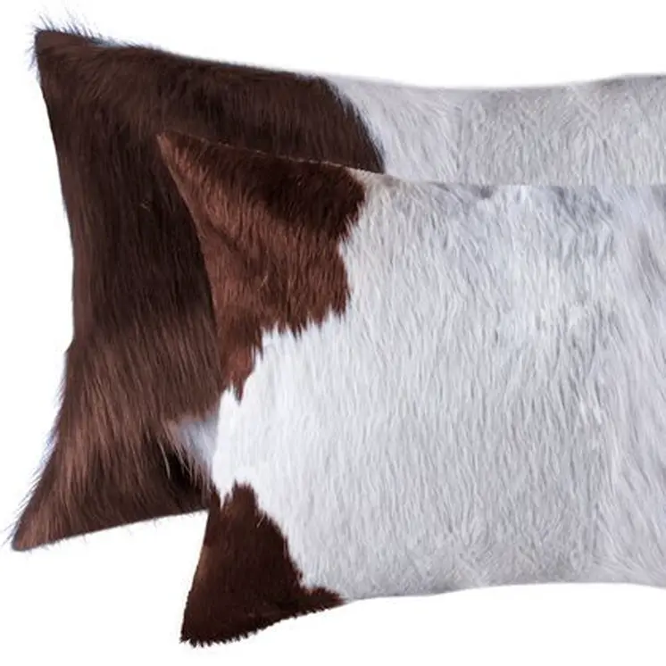 Set of Two 12" X 20" Brown and White Genuine Cowhide Throw Pillows
