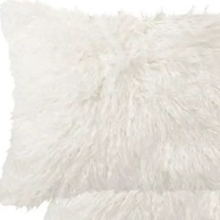 Set of Two 12" X 20" Off White Faux Fur Throw Pillow