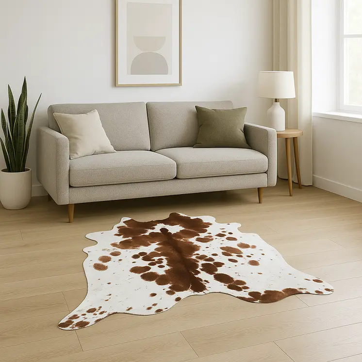 5' X 7' Brown And White Cowhide Cowhide Print Area Rug