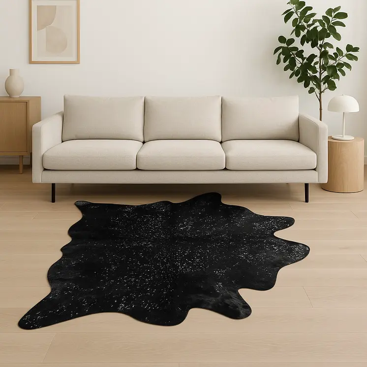 5' X 7' Black And Silver Cowhide Cowhide Print Area Rug