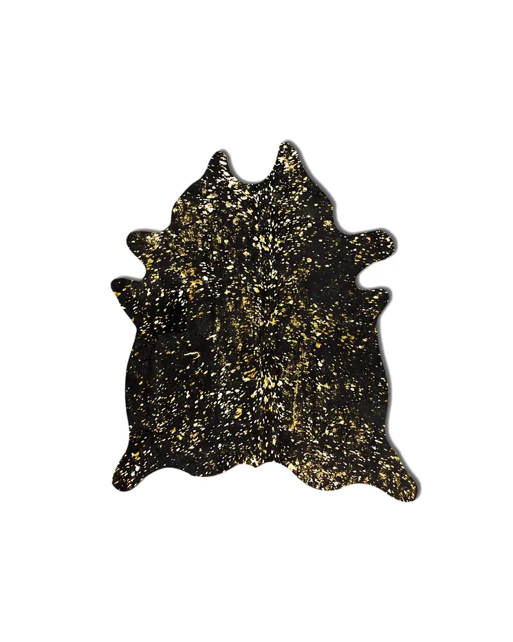 5' X 7' Black And Gold Cowhide Cowhide Print Area Rug