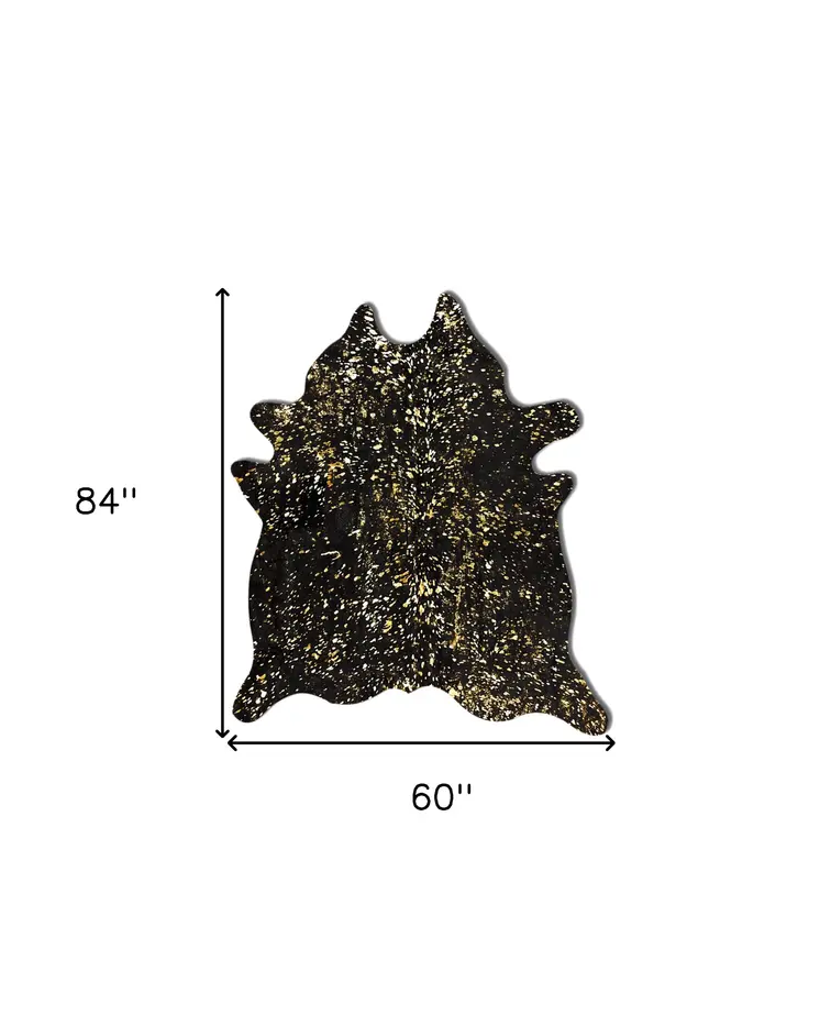 5' X 7' Black And Gold Cowhide Cowhide Print Area Rug