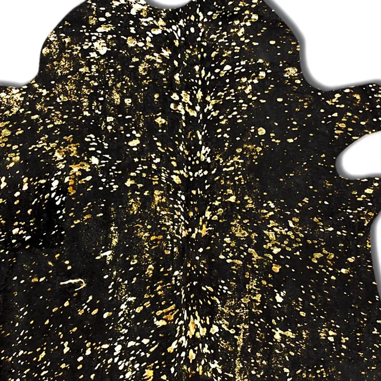 5' X 7' Black And Gold Cowhide Cowhide Print Area Rug