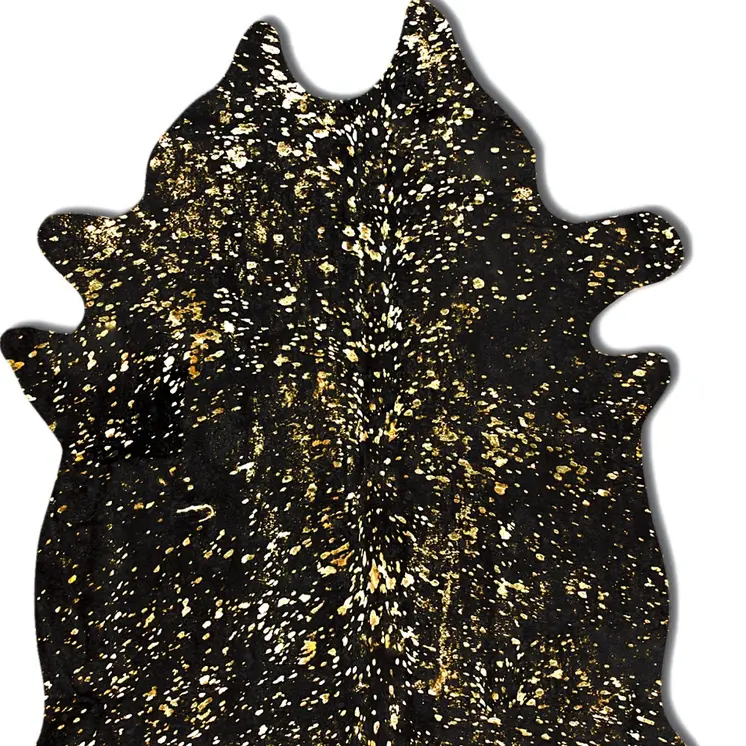 5' X 7' Black And Gold Cowhide Cowhide Print Area Rug