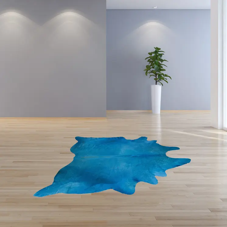 5' X 7' Blue Cowhide Handmade Area Rug