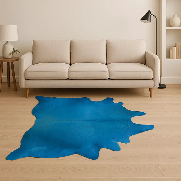 5' X 7' Blue Cowhide Handmade Area Rug