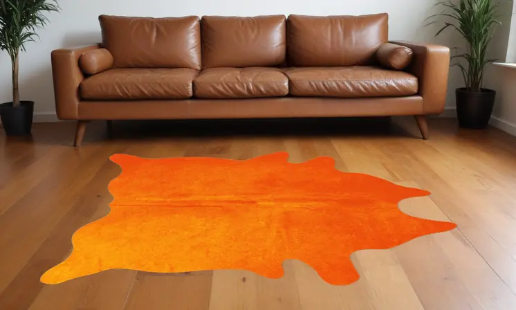 5' X 7' Orange Cowhide Area Rug